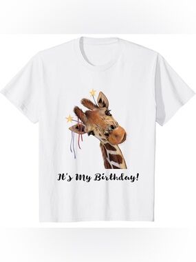NWT-Kids White 'It's My Birthday!' Giraffe Graphic Tee